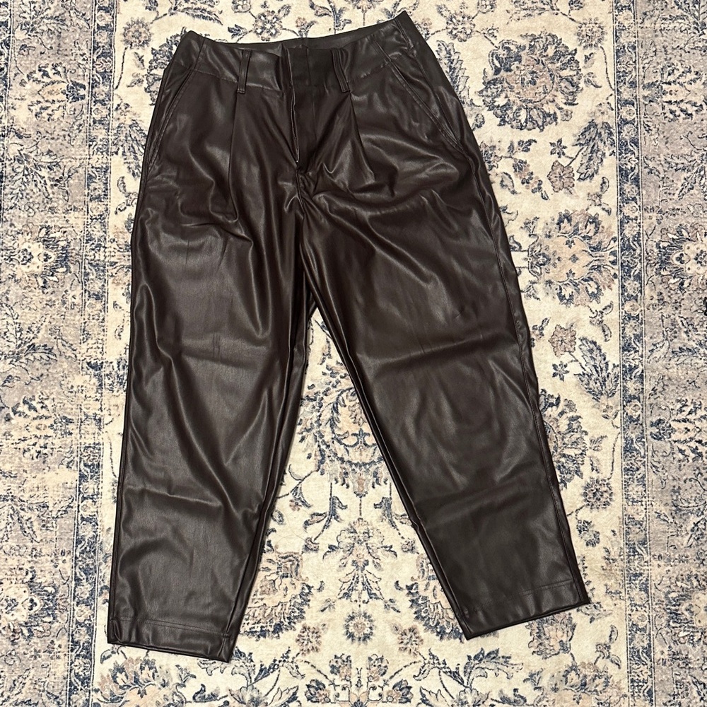 a new day Women’s Dark Brown Faux Leather Ankle Pants Size 10